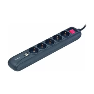 Energenie Πολύπριζο Ασφαλείας 5 Θέσεων με Διακόπτη, 2 USB και Καλώδιο 1.5m Μαύρο