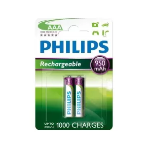 PHILIPS επαναφορτιζόμενη μπαταρία R03B2A95, 950mAh, AAA HR03 Micro, 2τμχ