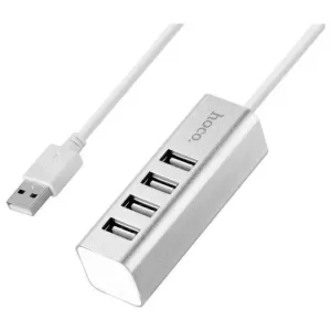 Hoco HB1 USB 2.0 Hub 4 Θυρών με σύνδεση USB-A Ασημί