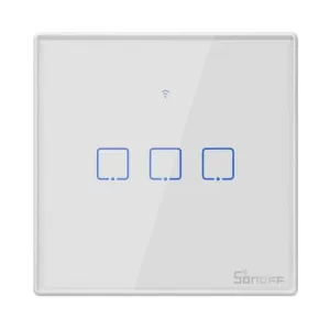 Sonoff TX T2 Εξωτερικός Διακόπτης Τοίχου Wi-Fi για Έλεγχο Φωτισμού με Πλαίσιο και Τρία Πλήκτρα Αφής Φωτιζόμενος Λευκός