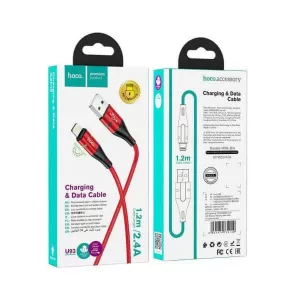 Hoco U93 Shadow Braided / LED USB to Lightning Cable Κόκκινο 1.2m