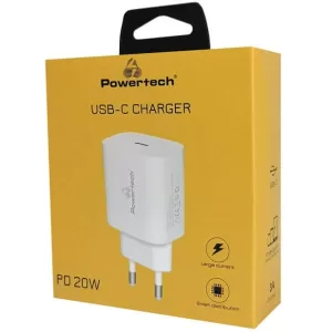 POWERTECH φορτιστής τοίχου PT-1091, USB-C, PD 20W, λευκός