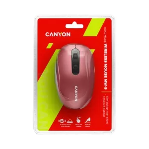 CANYON MW-9, 2 in 1 Wireless optical mouse with 6 buttons, DPI 800/1000/1200/1500, 2 mode(BT/ 2.4GHz) Red, silent switch for right/left keys