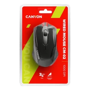 CANYON CM-02, wired optical Mouse with 3 buttons, DPI 1000, Black