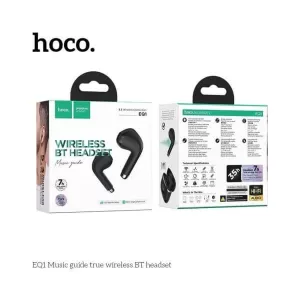 Wireless Headset Hoco EQ1 Music Guide TWS V5.3 με Πλήκτρο Ελέγχου Συμβατό με Siri και LED Ένδειξη Μαύρο